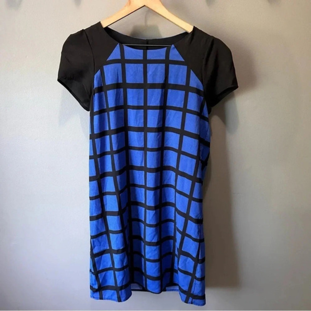 Needle & Thread Royal Blue and Black Geometric Pattern Dress. Medium. EUC